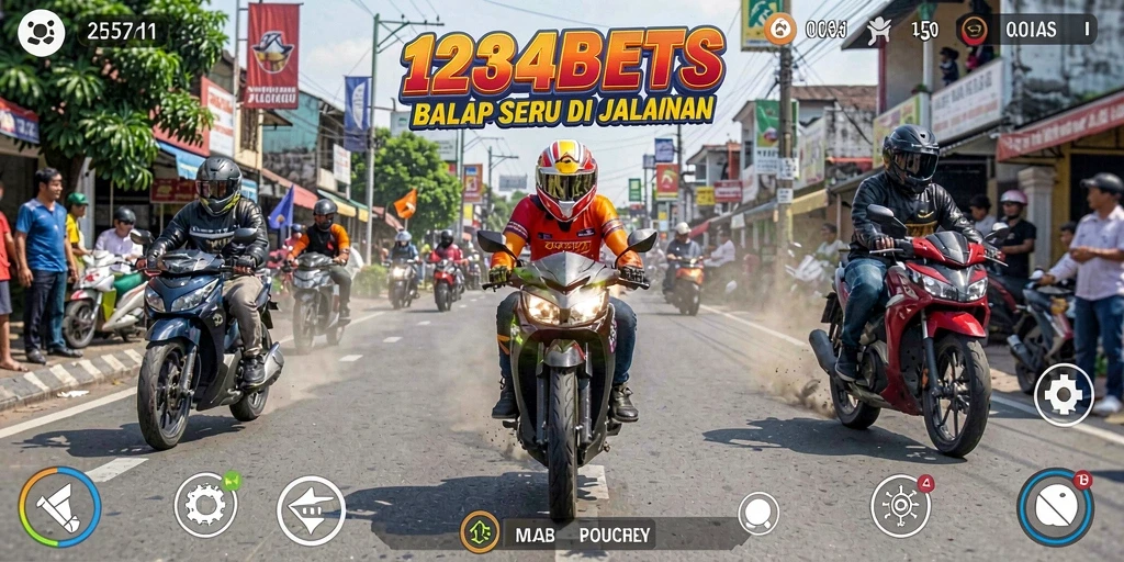 Tampilan gameplay balap seru di 1234BETS dengan mobil yang melaju kencang.