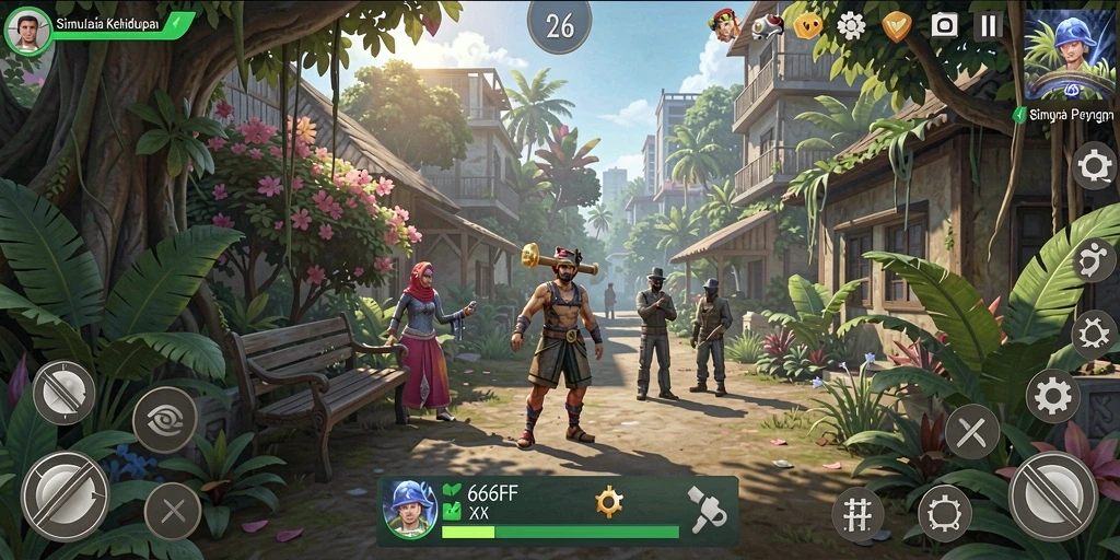Screenshot dari gameplay 666FF yang menampilkan suasana simulasi kehidupan.