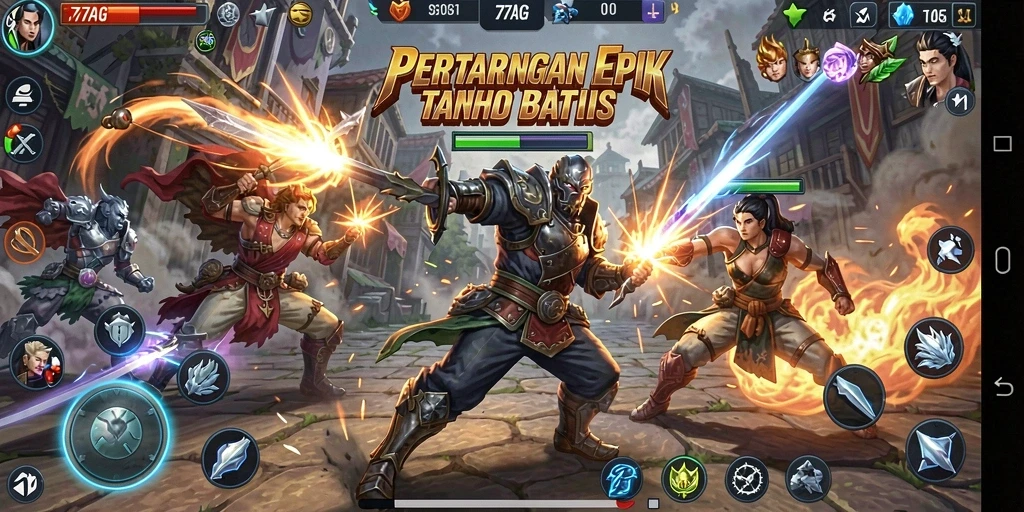Tampilan gameplay yang mendebarkan dalam pertarungan 77AG.