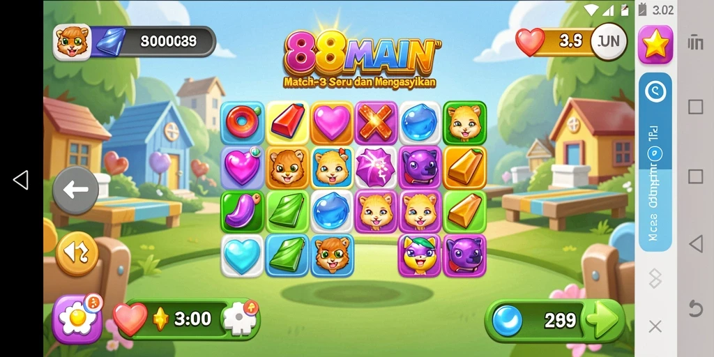 Tangkapan layar utama 88MAIN menampilkan gameplay Match-3 yang seru.