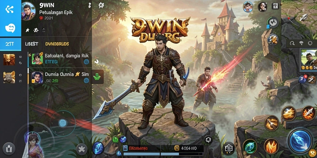 Tangkapan layar gameplay 9WIN yang menunjukkan aksi pertarungan epik di dunia RPG.