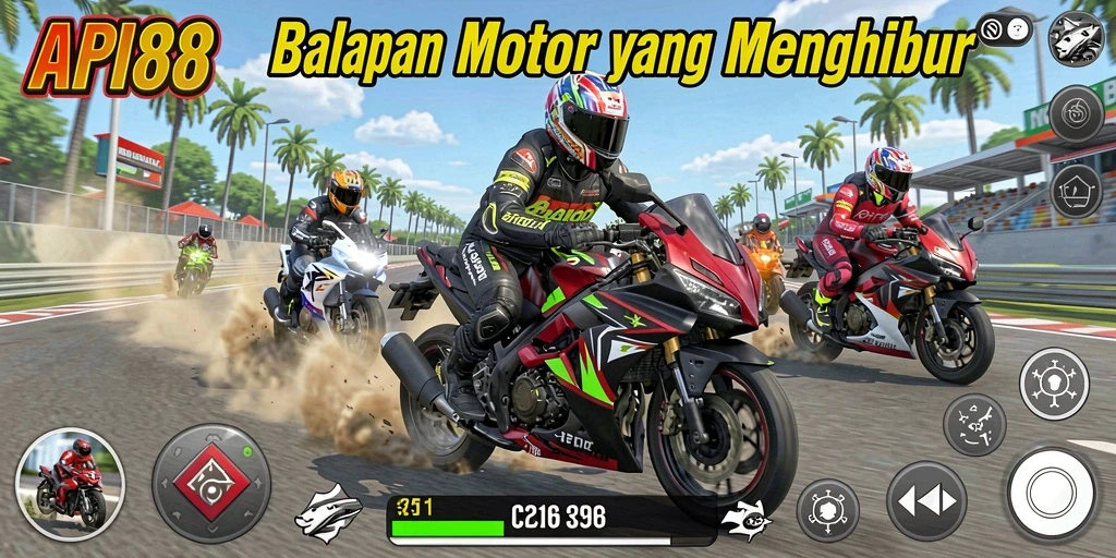 Screenshot gameplay menunjukan balapan motor yang seru dan mendebarkan.