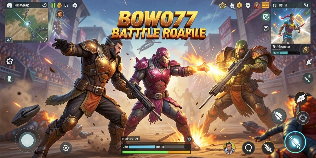 Screenshot <strong>BOWO77</strong> menampilkan aksi intens dalam pertempuran Battle Royale.