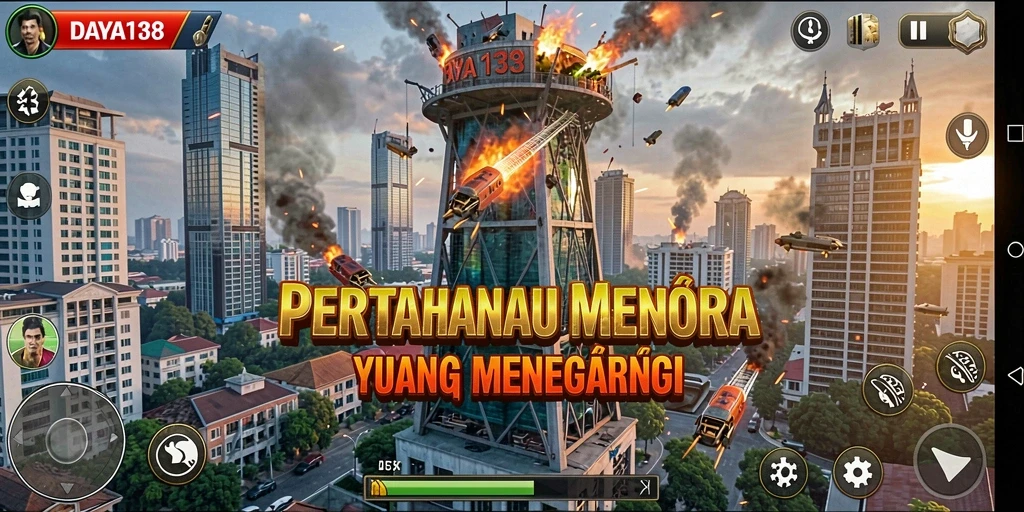 Screenshot utama yang menampilkan aksi menegangkan dalam Tower Defense.