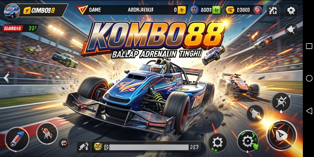 Tangkapan layar gameplay KOMBO88 yang menampilkan perlombaan mendebarkan.