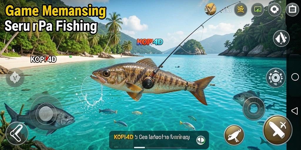 Screenshot KOPI4D menampilkan pemain yang asyik memancing di danau.
