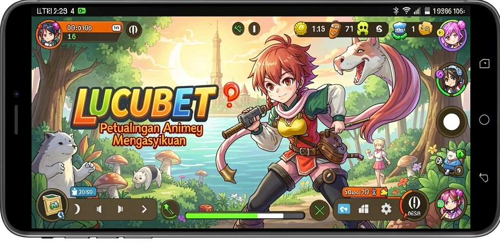 Tampilan aksi seru dalam game LUCUBET dengan karakter Anime.