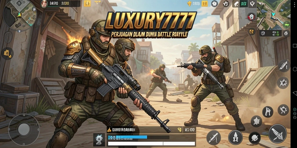 Screenshot gameplay LUXURY777 yang menampilkan pertempuran seru di arena Battle Royale.