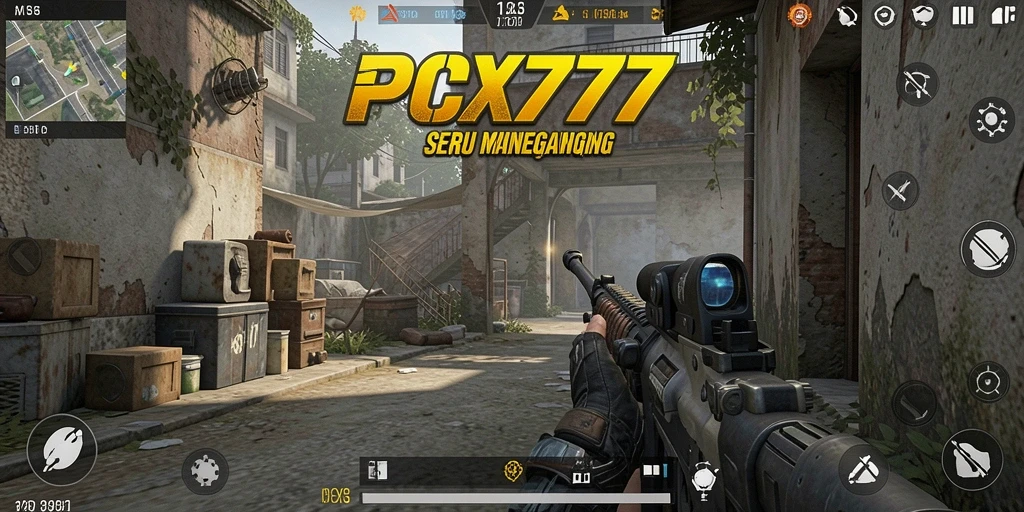 Screenshot gameplay <strong>PCX777</strong> menunjukkan aksi mendebarkan di tengah pertempuran FPS.