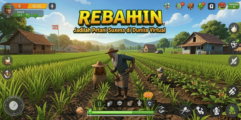 Tampilan gameplay <strong>REBAHIN</strong> dengan aktivitas bertani yang seru dan interaktif.