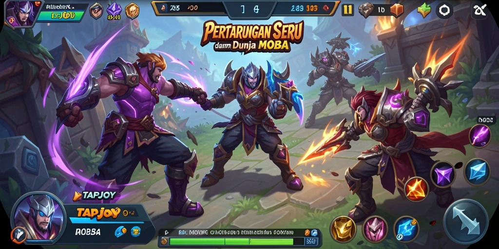 Tangkapan layar TAPJOY menampilkan momen seru dalam pertempuran MOBA.